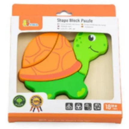 Mini Block Puzzle Turtle | Wooden 4 Piece Puzzle for Toddlers 18+ Months