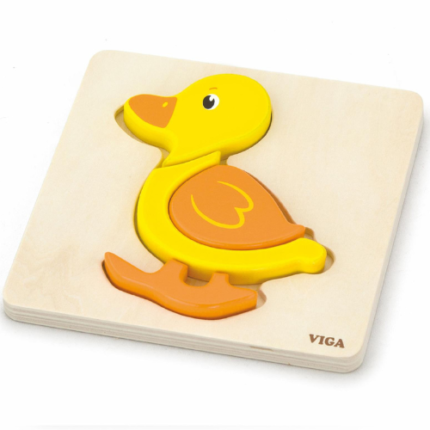 Wooden Shape Block Puzzle Duck | Kids 5-Piece Learning Puzzle Toy 18M+