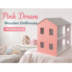 Pink Dream Wooden Dollhouse – Two Story Wooden Play House for Girls