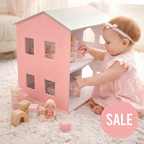 Pink Dream Wooden Dollhouse – Two Story Wooden Play House for Girls
