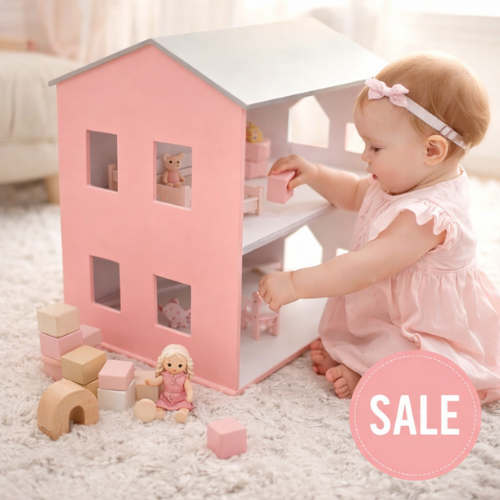Pink Dream Wooden Dollhouse | Two Story Wooden Play House for Girls
