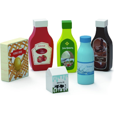 Wooden Beverage & Food Set Kids | Pretend Play Kitchen Role Play Toy