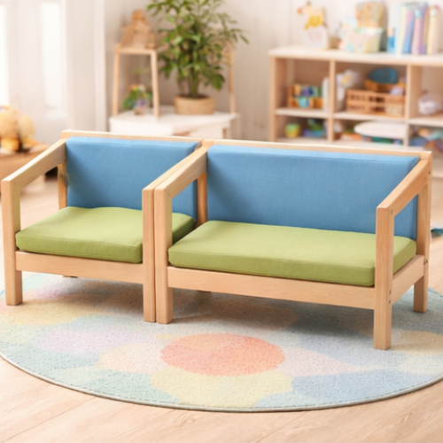 Kids Lounge Sofa Set 3 Pcs | Montessori Wooden Seating Set for Kids
