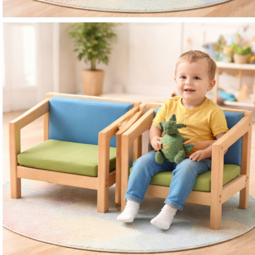 Kids Lounge Sofa Set 3 Pcs | Montessori Wooden Seating Set for Kids