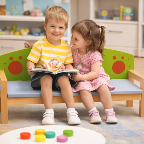 Kids Animal Shape Wooden Bench | Cute Cushioned Bench for Toddlers