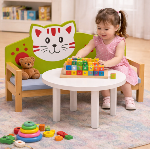 Kids Animal Shape Wooden Bench | Cute Cushioned Bench for Toddlers