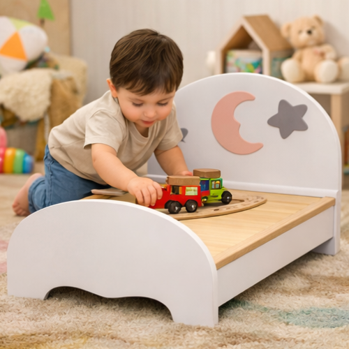 Kids Wooden Bed Moon & Stars – Montessori Toddler Bed in Solid Wood