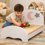 Kids Wooden Bed Moon & Stars – Montessori Toddler Bed in Solid Wood