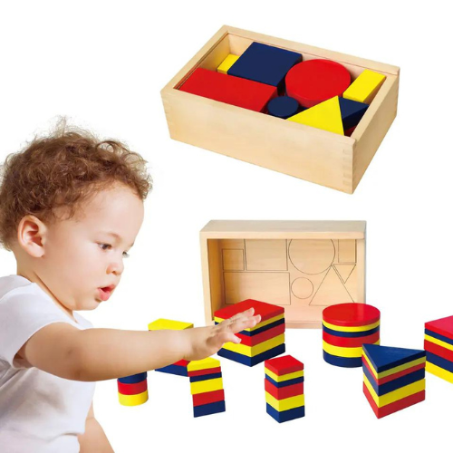 Wooden Logic Blocks 48 Pcs | Montessori Shape & Color Sorting Educational Toy