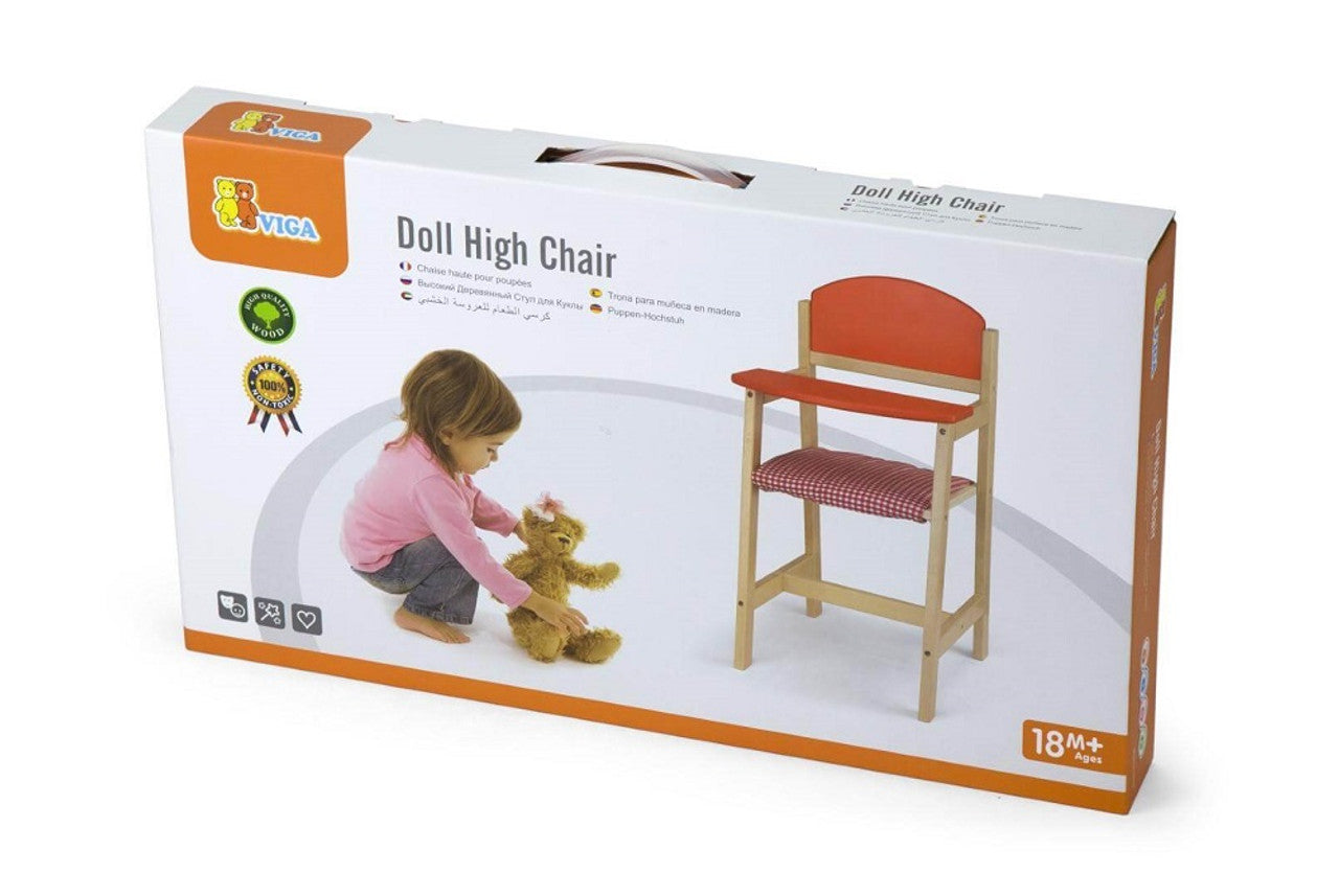 Wooden Doll High Chair | Pretend Play Feeding Chair Toy for Kids 18+ Months