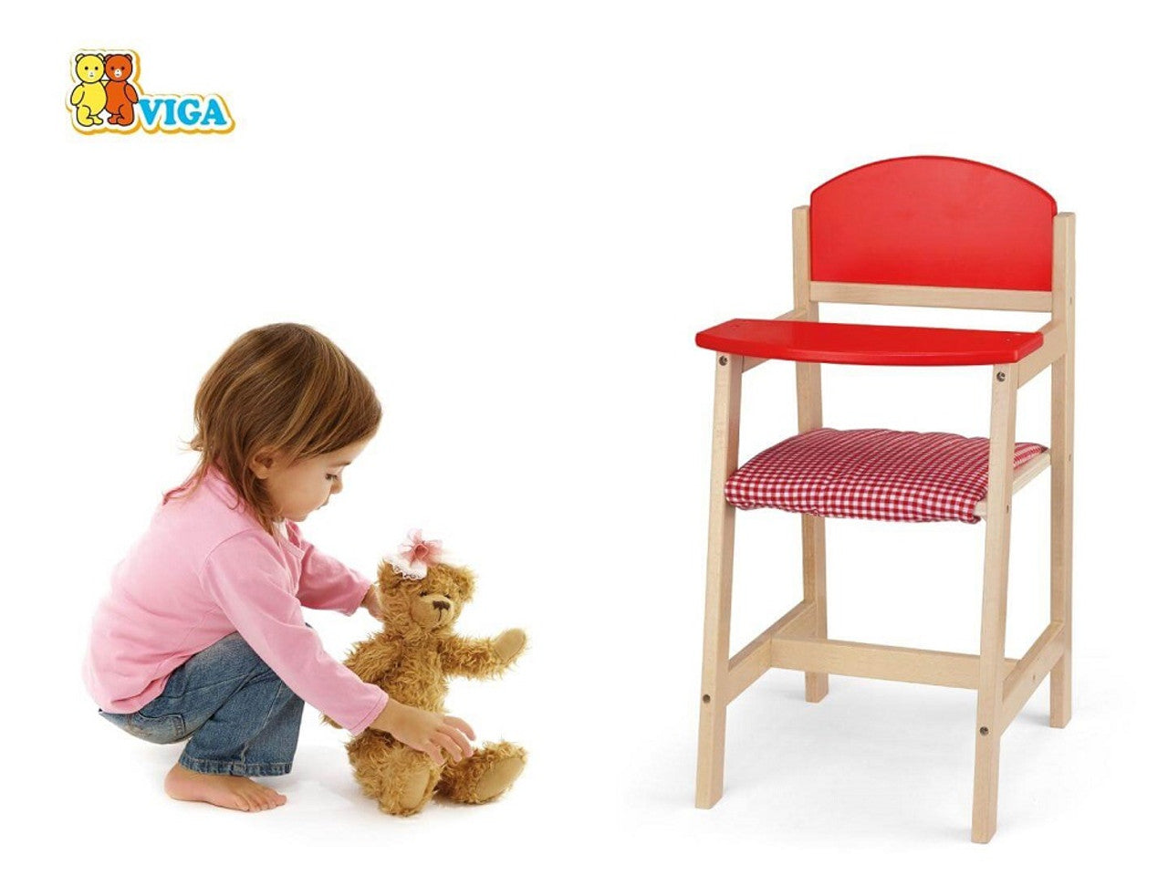 Wooden Doll High Chair | Pretend Play Feeding Chair Toy for Kids 18+ Months