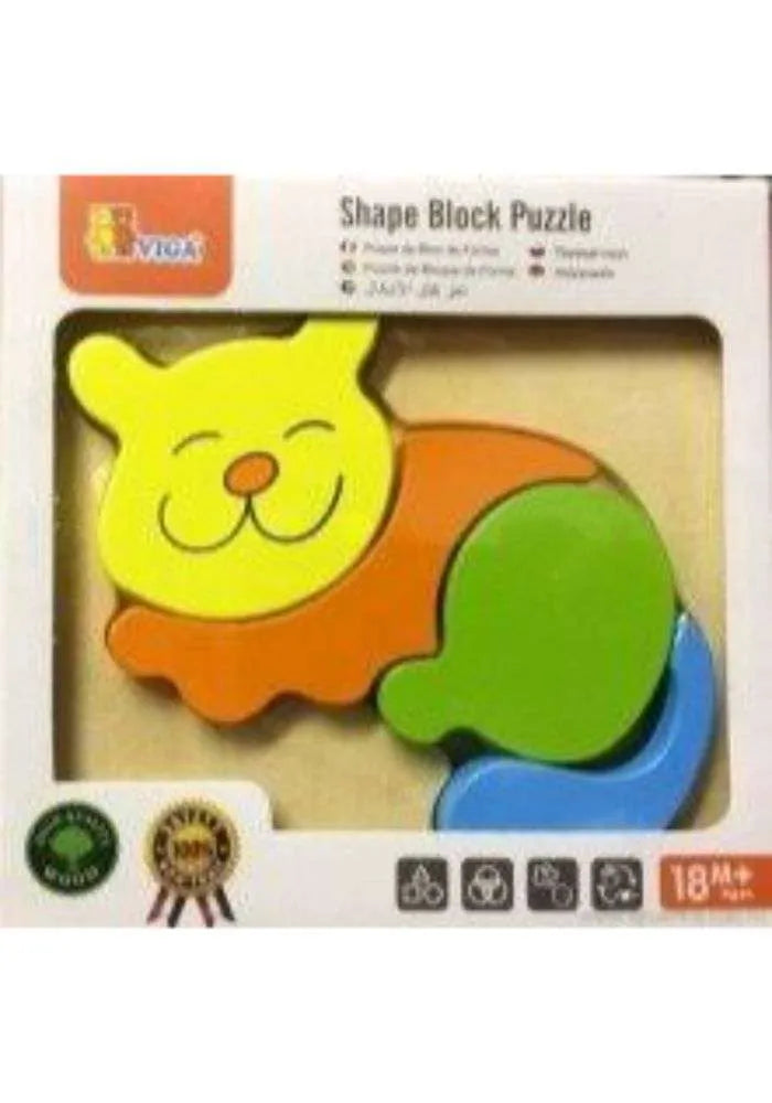 Wooden Shape Block Puzzle Cat | Kids 5-Piece Learning Puzzle Toy 18M+