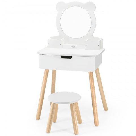 Wooden Kids Dressing Table Set with Stool