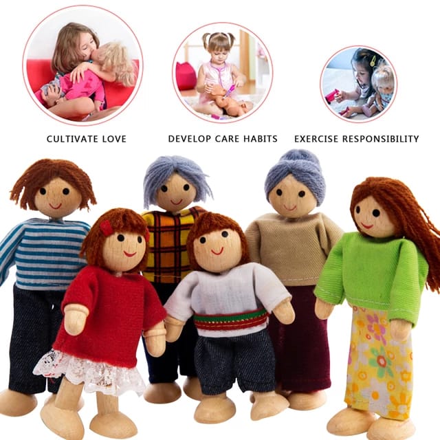 Doll Family Role Play Action Model | Wooden Pretend Play Toys for Kids