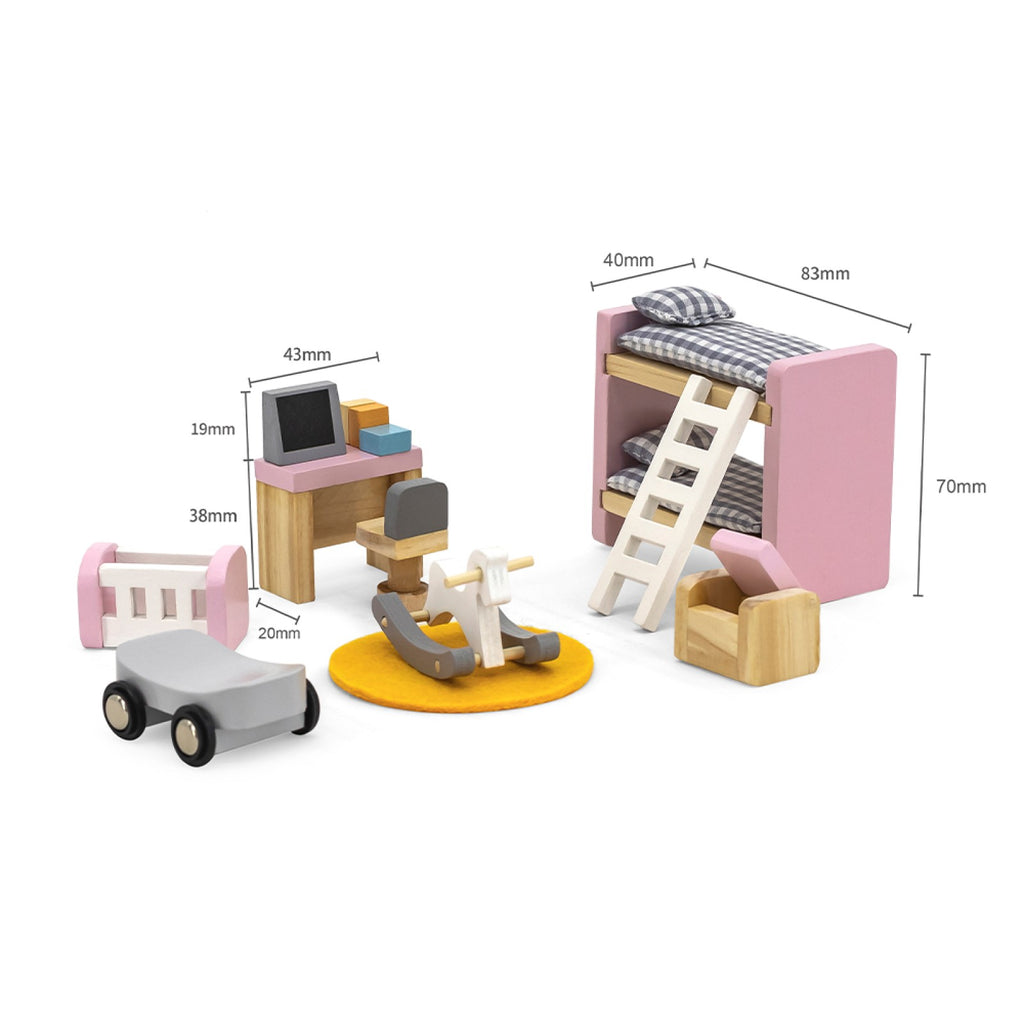 Doll House Kids Bedroom Furniture Set 17pcs | Mini Dollhouse Play Set