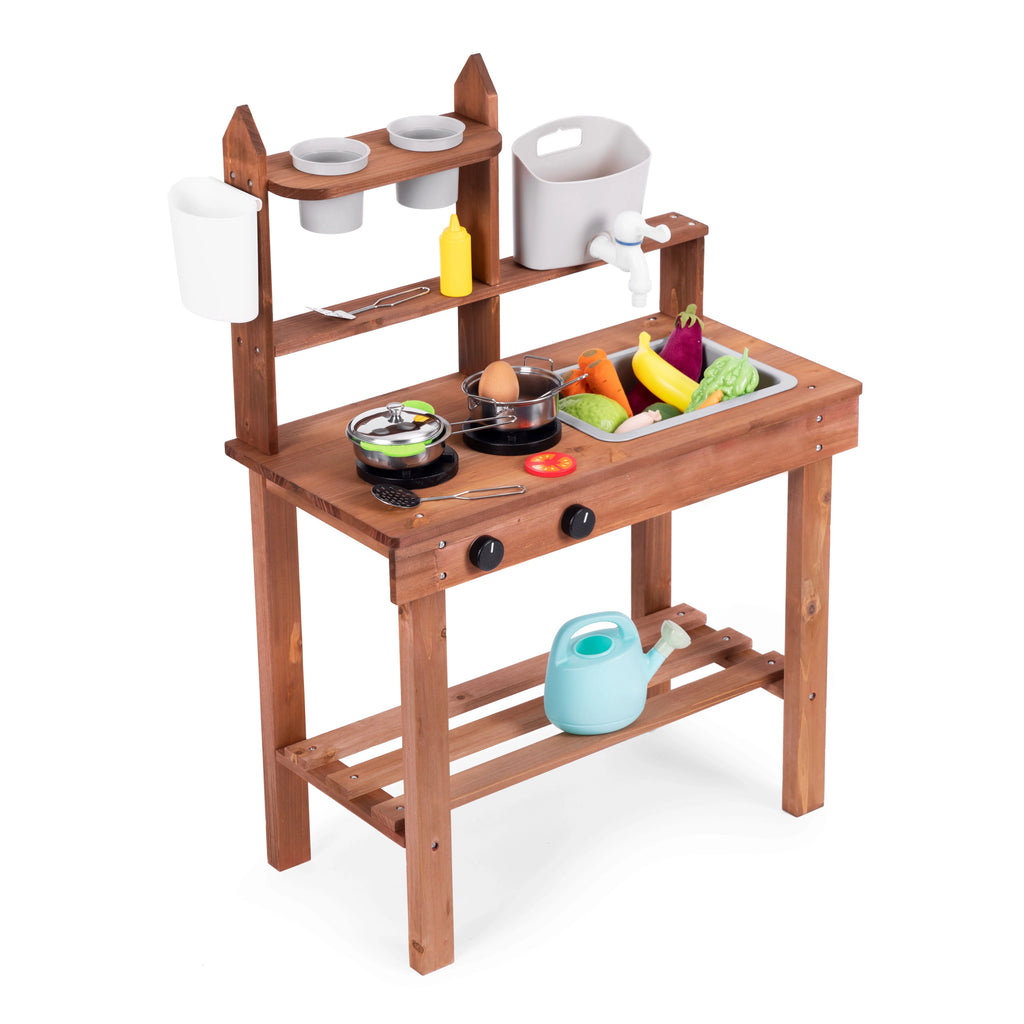 Wooden Outdoor Mud Kitchen for Kids | Pretend Play Garden Cooking Toy Set