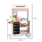 Wooden Snack Food Cart for Kids | Grocery Store Pretend Play Set with Accessories