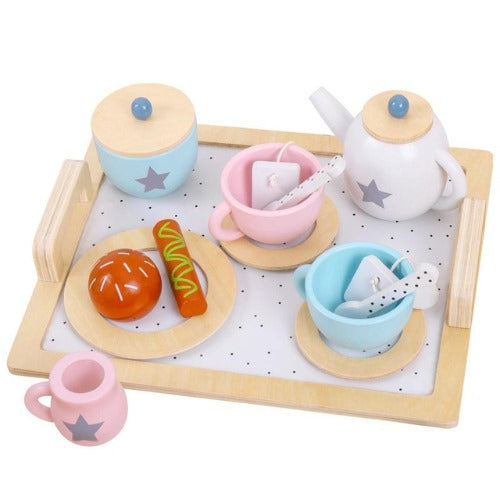 Wooden Afternoon Tea Set (15 Pcs) | Kids Pretend Play Tea Party Toy Set