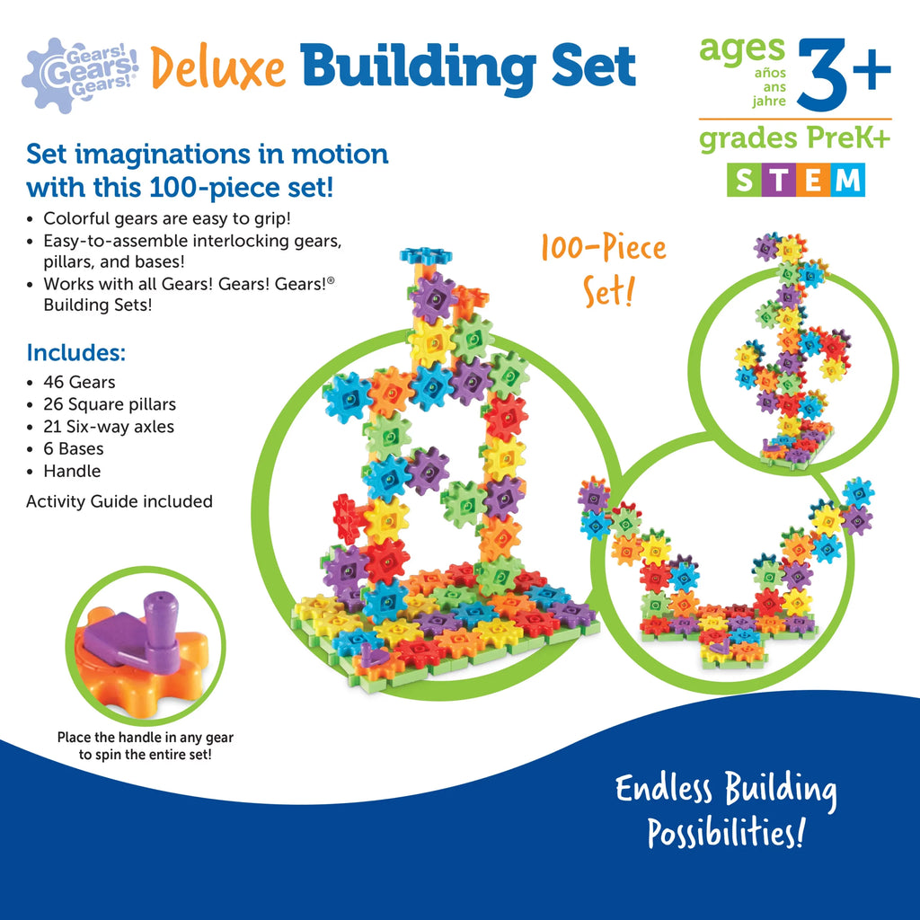 Gears! Gears! Gears! Deluxe Building Set | Kids Engineering Construction Toy 100 Pcs