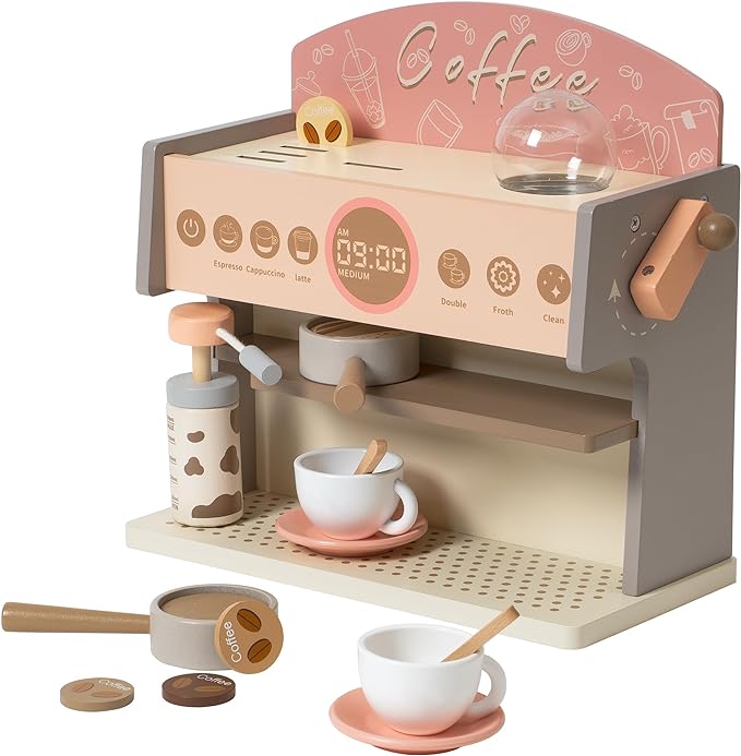 Wooden Coffee Maker Toy for Kids | Pretend Play Coffee Machine Set with Cup & Accessories