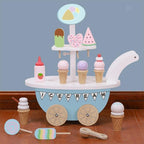 Wooden Ice Cream Cart Mini with Coffee Maker | Kids Pretend Play Role Play Toy Set