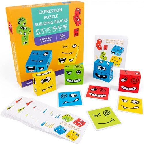 Expression Puzzle Building Blocks | Kids Wooden Emotional Learning & Logic Toy