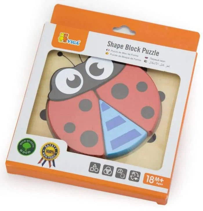 Wooden Shape Block Puzzle Ladybird | Kids Educational Learning Toy 18M+