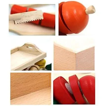 Wooden Fruit Cutouts | Kids Pretend Play Cutting Food Toy Set with Crate