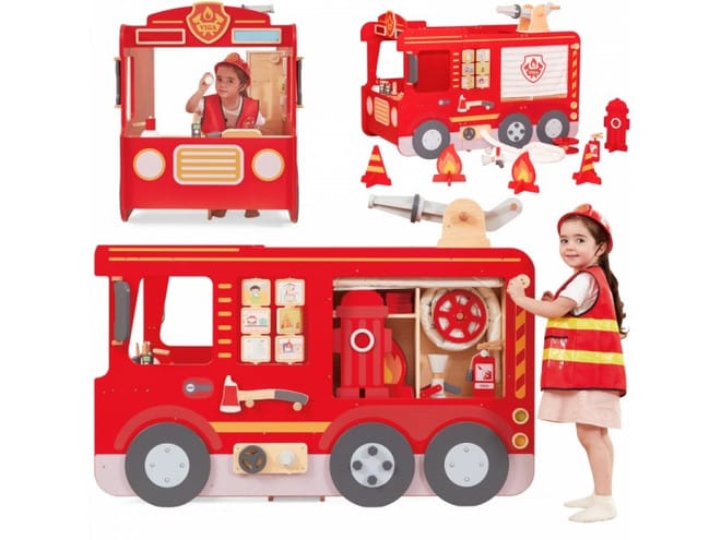 Large Super Fire Engine Play Set Kids | Wooden Fire Truck Activity Toy