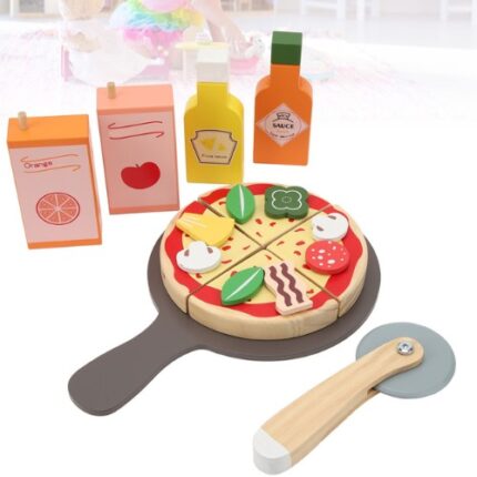 Danish Noble Wooden Pizza Toy Set | Kids Pretend Play Kitchen Food Cutting Set