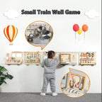 Wooden Sensory Wall Panel Train Activity Busy Board Kids | Montessori STEM Learning Toy