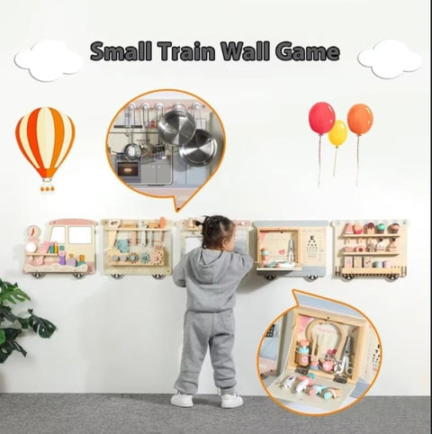 Wooden Sensory Wall Panel Train Activity Busy Board Kids | Montessori STEM Learning Toy