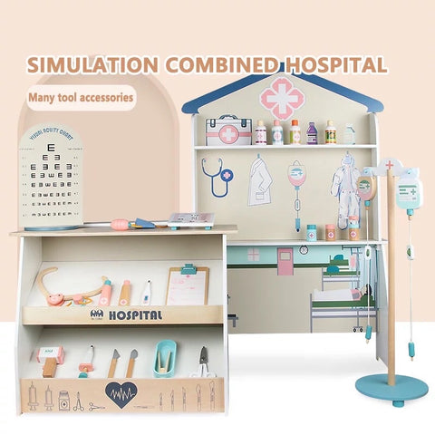 Wooden Medical Hospital Pretend Play Set Kids | Doctor Role Play Toy Station