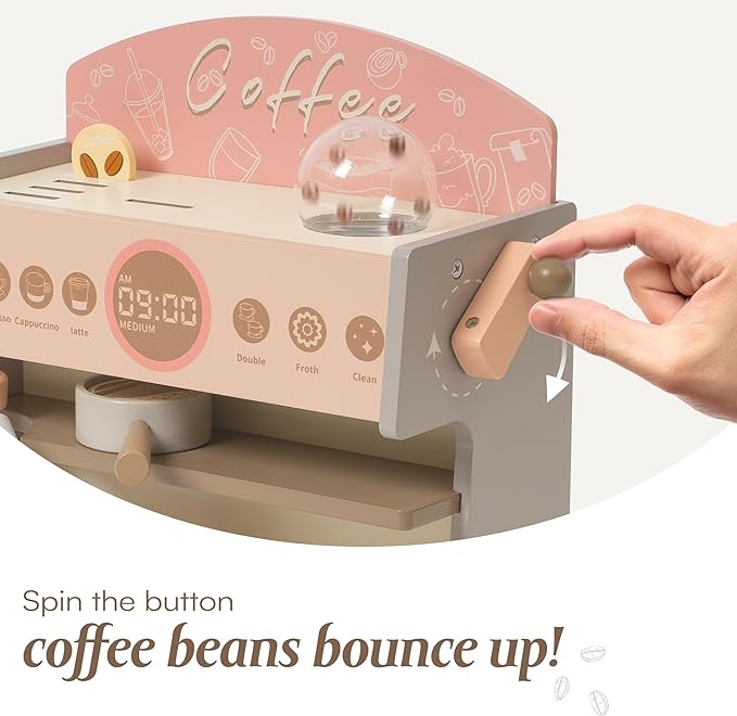 Wooden Coffee Maker Toy for Kids | Pretend Play Coffee Machine Set with Cup & Accessories
