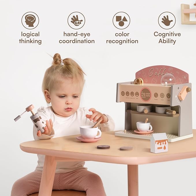 Wooden Coffee Maker Toy for Kids | Pretend Play Coffee Machine Set with Cup & Accessories