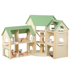 Wooden Doll House 6 Rooms Kids | 36 Accessories Pretend Play Dollhouse Set