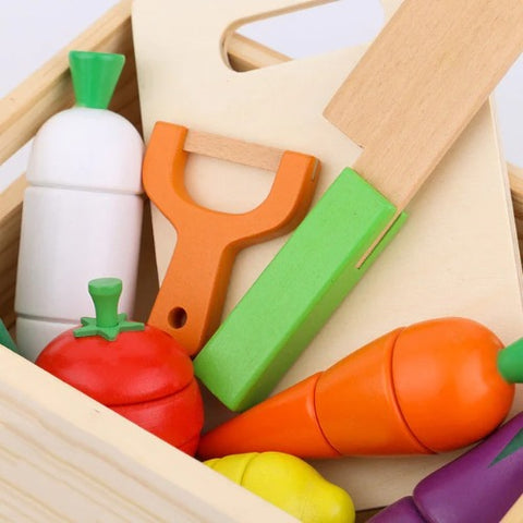 Wooden Vegetable Magnetic Cutouts in Crate