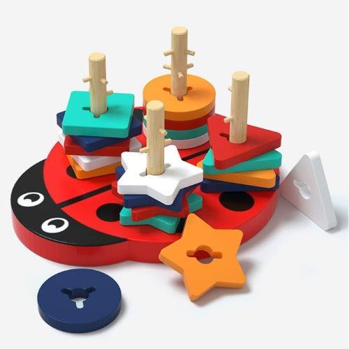 Shape Sorter Ladybug Toy | Wooden Educational Shape Sorting Learning Toy for Kids