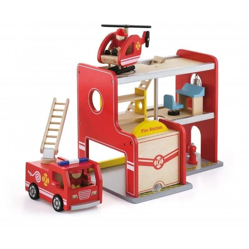 Wooden Fire Station Rescue Playset