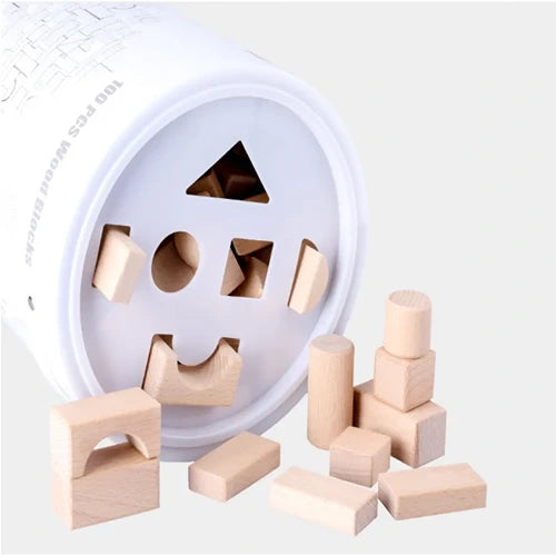 Wooden Building Blocks 100 Pcs | Montessori Creative Construction Toy for Kids