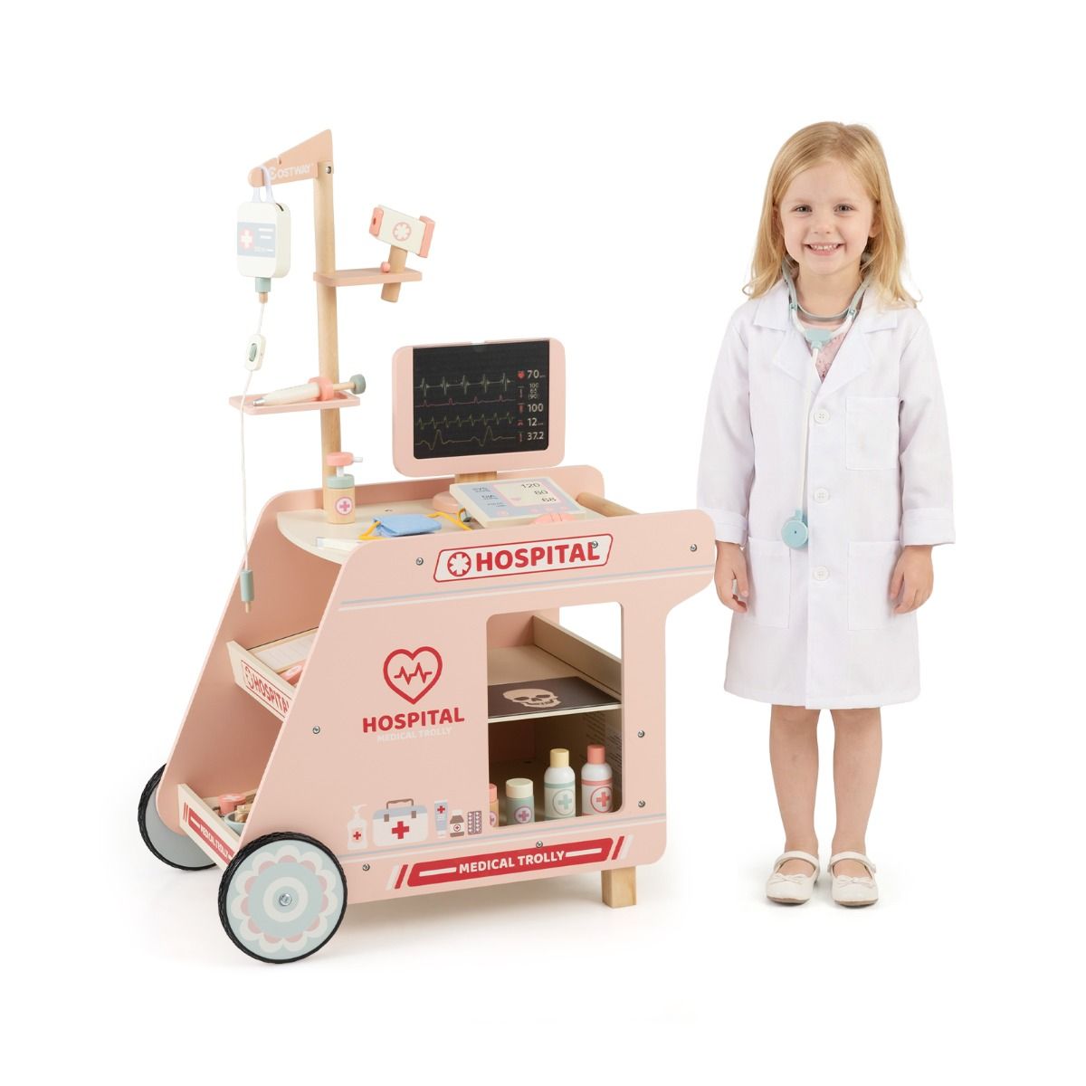 Wooden Medical Center Pretend Play Set Kids | Doctor Role Play Toy Station