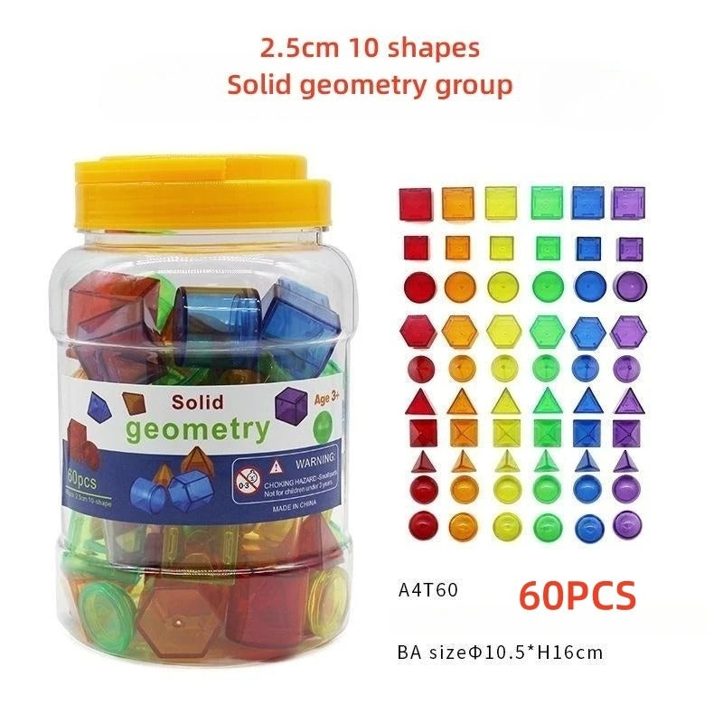 Solid Geometry Shapes 60 PCS | 3D Educational Building Cubes for Kids