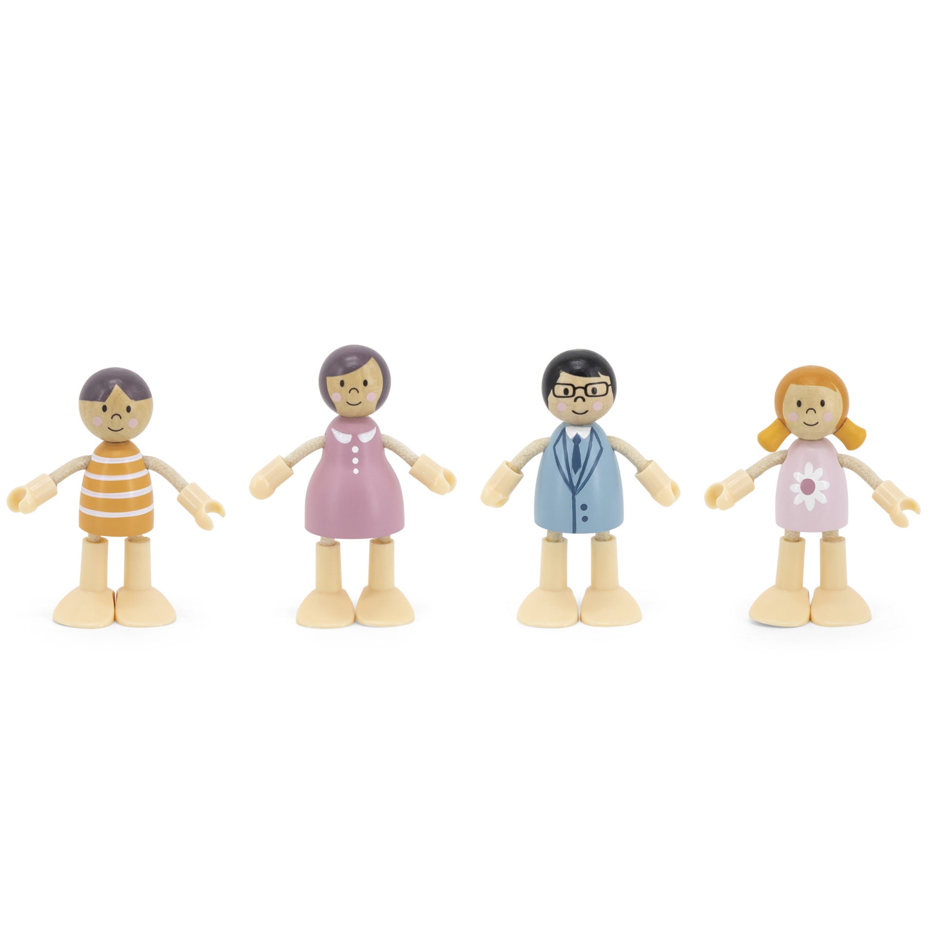 Doll Family Role Play Set Kids | Wooden Joint Dollhouse Figures Toy