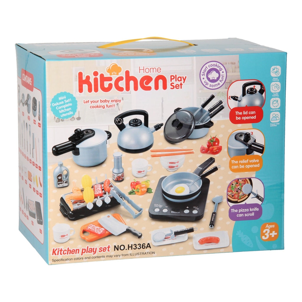 Kids Cooking Utensils Set Grey | Pretend Play Kitchen Chef Role Play Toy Set