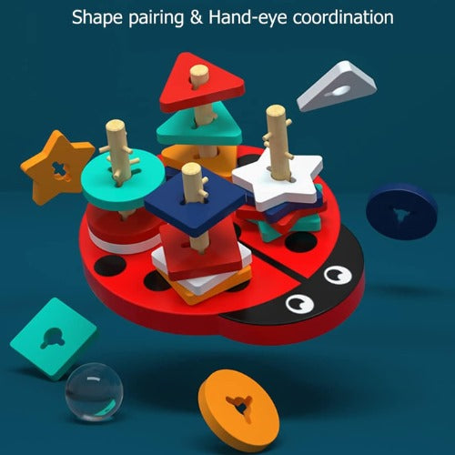 Shape Sorter Ladybug Toy | Wooden Educational Shape Sorting Learning Toy for Kids
