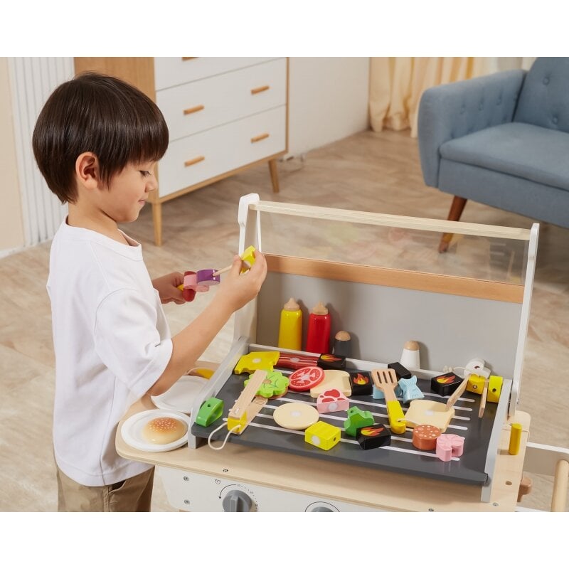 Wooden BBQ Set for Kids | 47-Piece Pretend Play Grill Toy with Accessories