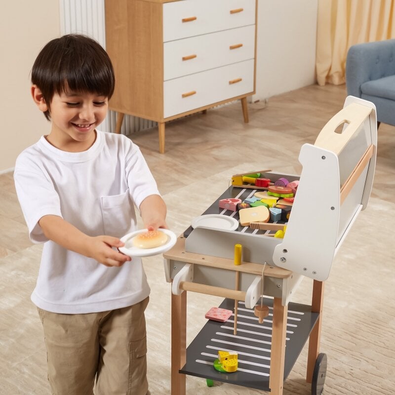 Wooden BBQ Set for Kids | 47-Piece Pretend Play Grill Toy with Accessories