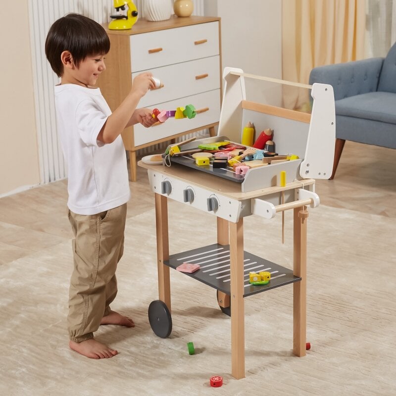 Wooden BBQ Set for Kids | 47-Piece Pretend Play Grill Toy with Accessories