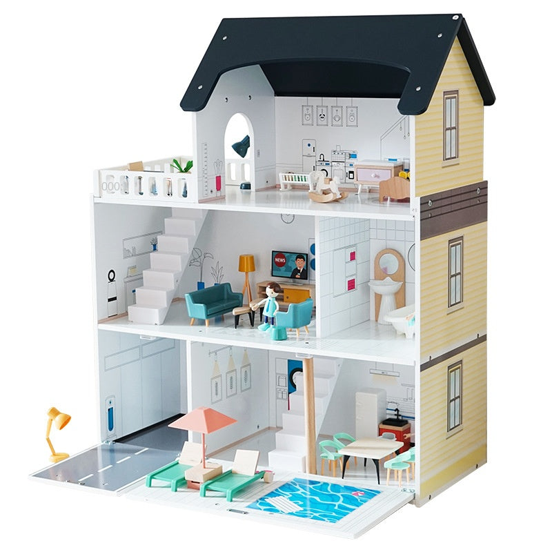 Korean Doll House with Furniture | Multi Room Wooden Pretend Play Toy for Kids