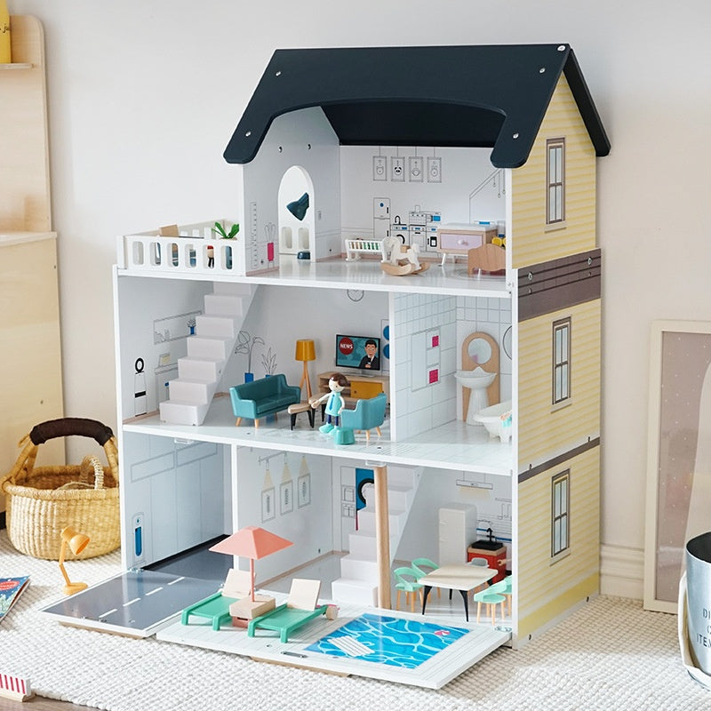 Korean Doll House with Furniture | Multi Room Wooden Pretend Play Toy for Kids